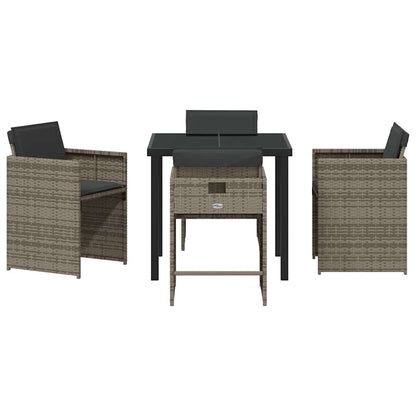 Garden Dining Set with Cushion Folding 5 pcs Grey Poly rattan