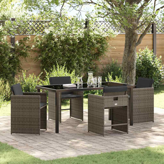 Garden Dining Set with Cushion Folding 5 pcs Grey Poly rattan