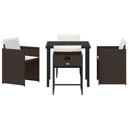Garden Dining Set with Cushion Folding 5 pcs Brown Poly rattan