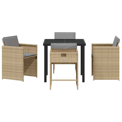 Garden Dining Set with Cushion Folding 5 pcs Beige Poly rattan