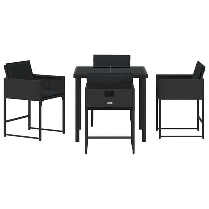 Garden Dining Set with Cushion Folding 5 pcs Black Poly rattan
