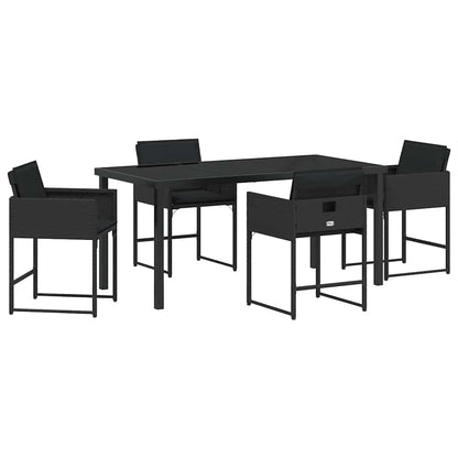 Garden Dining Set with Cushion Folding 5 pcs Black Poly rattan