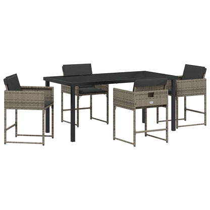Garden Dining Set with Cushion Folding 5 pcs Grey Poly rattan