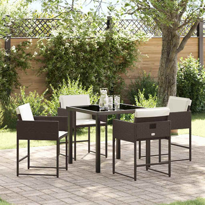 Garden Dining Set with Cushion Folding 5 pcs Brown Poly rattan