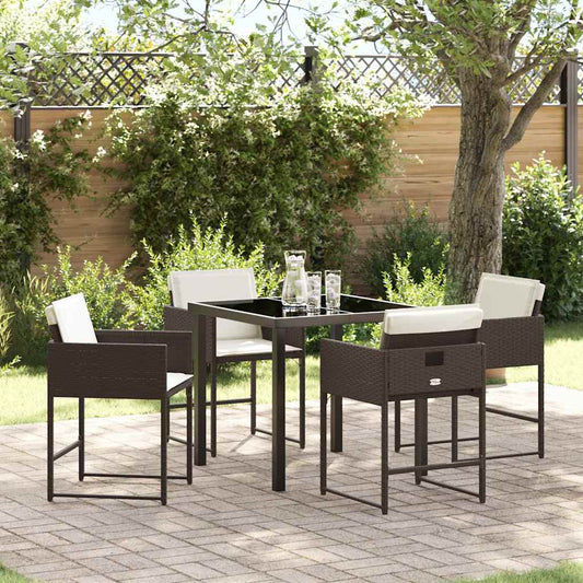 Garden Dining Set with Cushion Folding 5 pcs Brown Poly rattan