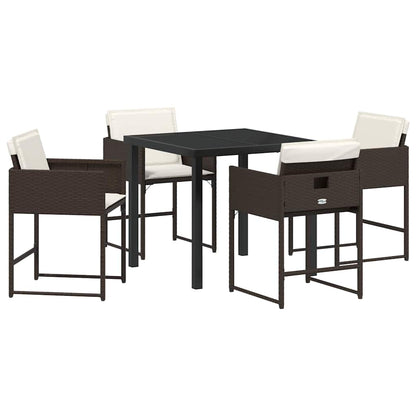 Garden Dining Set with Cushion Folding 5 pcs Brown Poly rattan