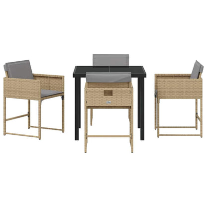 Garden Dining Set with Cushion Folding 5 pcs Beige Poly rattan