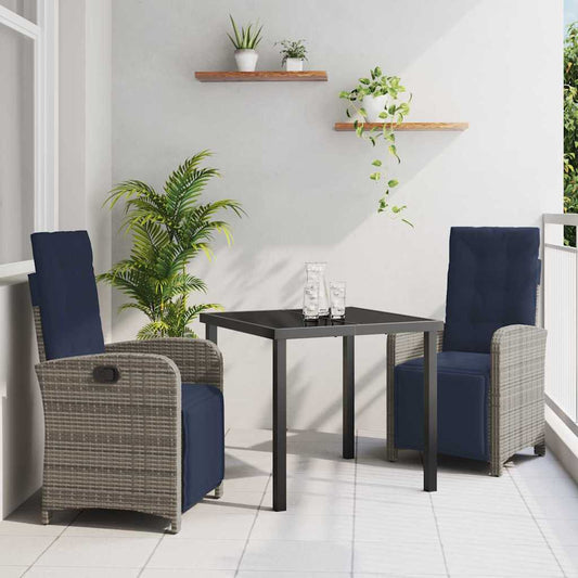Garden Dining Set 3 pcs Grey Poly Rattan