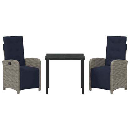 Garden Dining Set 3 pcs Grey Poly Rattan