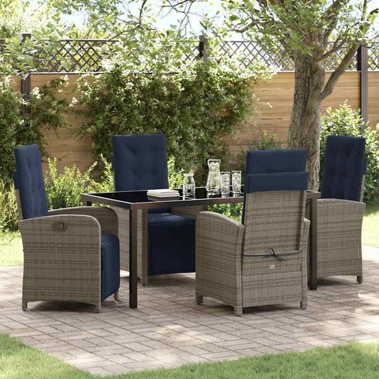 Garden Dining Set 5 pcs Grey Poly Rattan