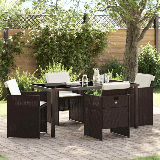 Garden Dining Set 5 pcs Brown Poly Rattan