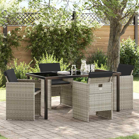 Garden Dining Set 5 pcs Light Grey Poly Rattan