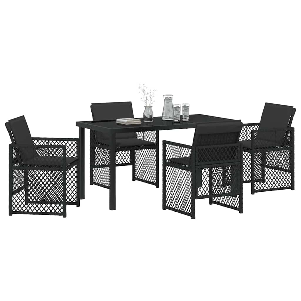 Garden Dining Set 5 pcs Black Poly Rattan