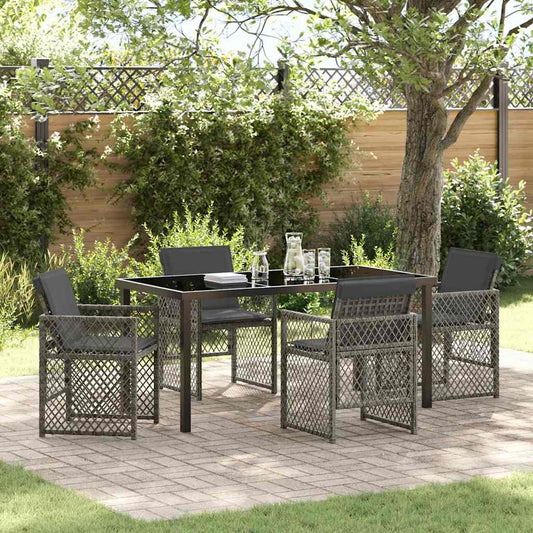 Garden Dining Set 5 pcs Grey Poly Rattan