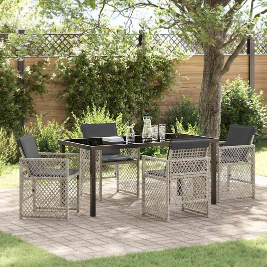 Garden Dining Set 5 pcs Light Grey Poly Rattan