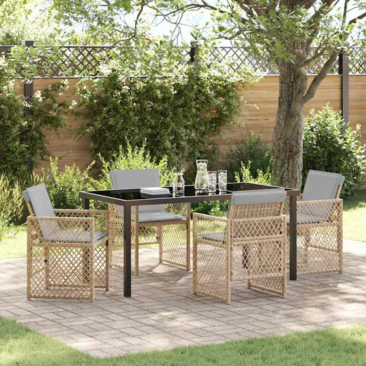 Garden Dining Set 5 pcs Beige Poly Rattan