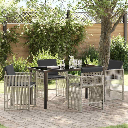 Garden Dining Set 5 pcs Light grey Poly rattan