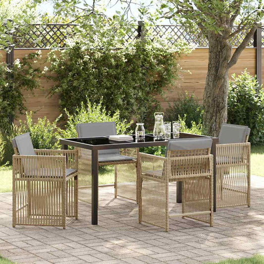 Garden Dining Set 5 pcs Beige Poly Rattan