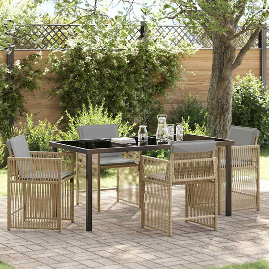 Garden Dining Set 5 pcs Beige Poly Rattan