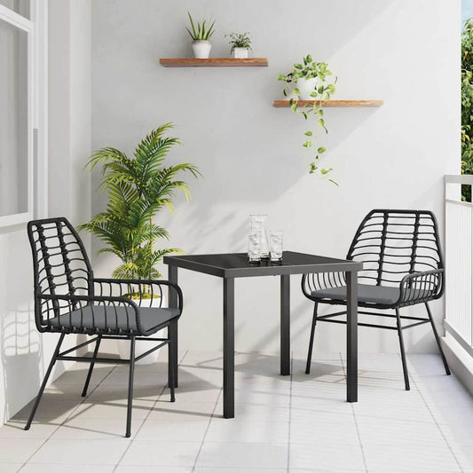 Garden Dining Set 3 pcs Black Poly Rattan