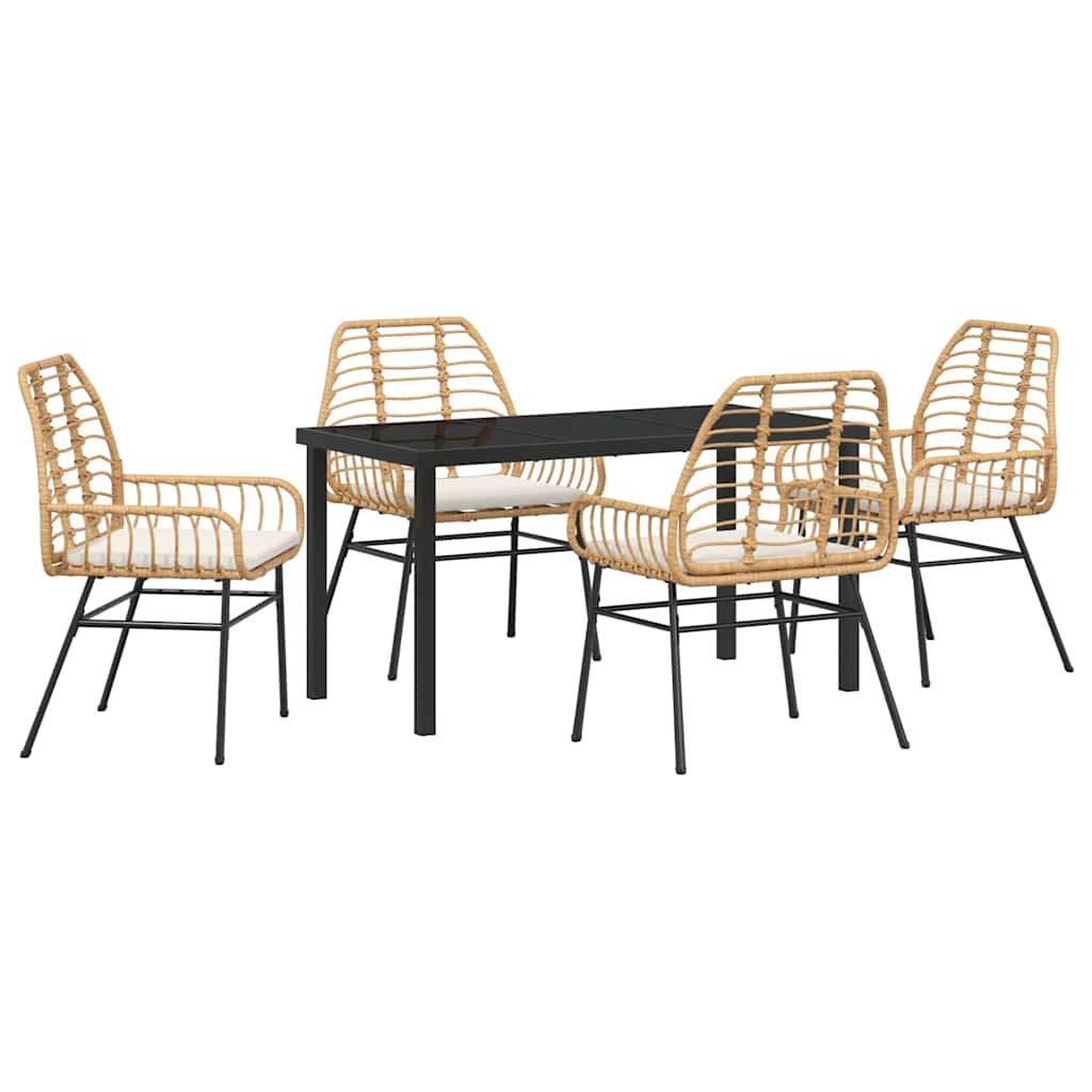 Garden Dining Set 5 pcs Brown Poly Rattan