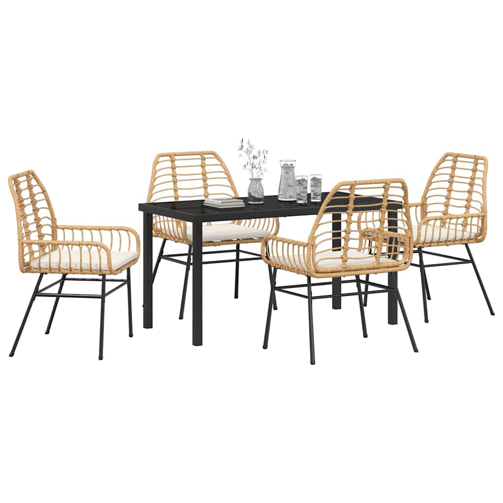 Garden Dining Set 5 pcs Brown Poly Rattan