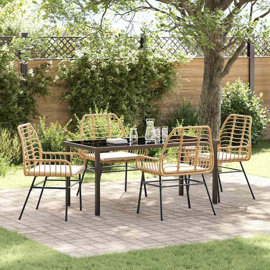 Garden Dining Set 5 pcs Brown Poly Rattan