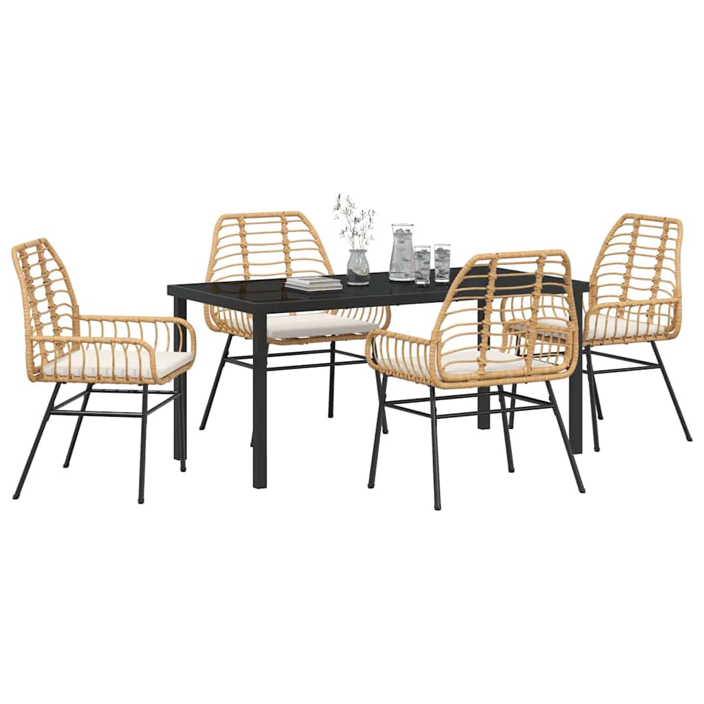 Garden Dining Set 5 pcs Brown Poly Rattan