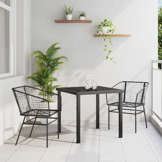 Garden Dining Set 3 pcs Black Poly Rattan