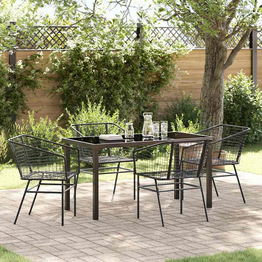 Garden Dining Set 5 pcs Black Poly Rattan
