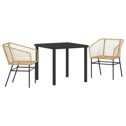 Garden Dining Set 3 pcs Brown Poly Rattan