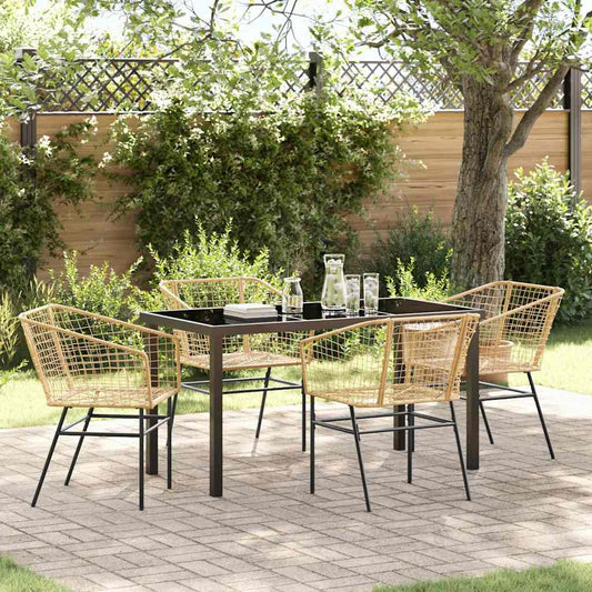 Garden Dining Set 5 pcs Brown Poly Rattan