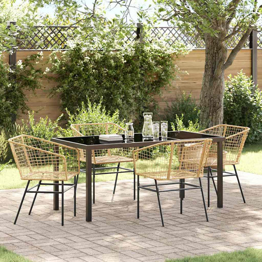 Garden Dining Set 5 pcs Brown Poly Rattan