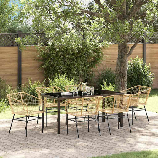 Garden Dining Set 7 pcs Brown Poly Rattan