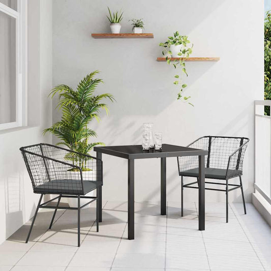 Garden Dining Set 3 pcs Black Poly Rattan