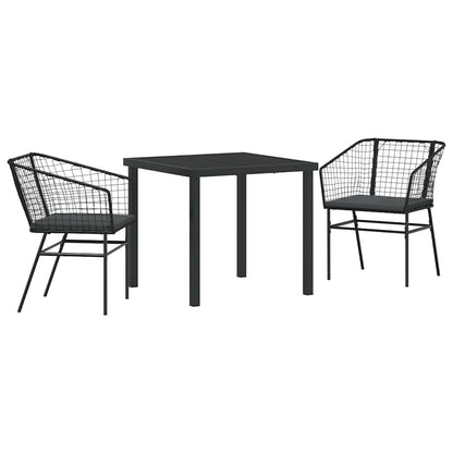 Garden Dining Set 3 pcs Black Poly Rattan