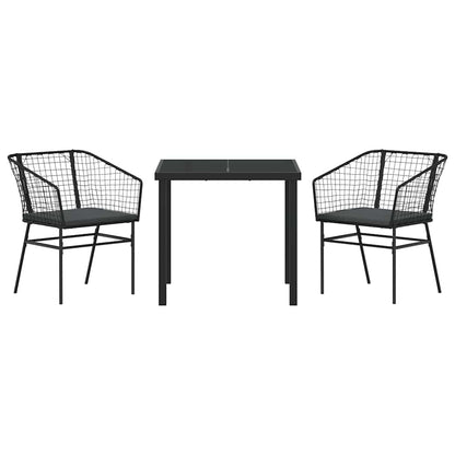 Garden Dining Set 3 pcs Black Poly Rattan