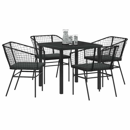 Garden Dining Set 5 pcs Black Poly Rattan
