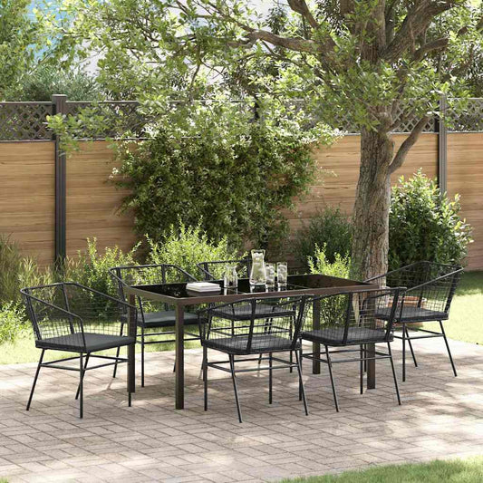 Garden Dining Set 7 pcs Black Poly Rattan