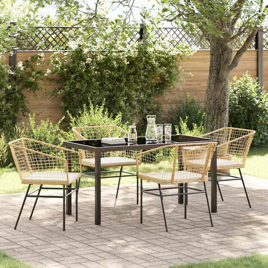 Garden Dining Set 5 pcs Brown Poly Rattan