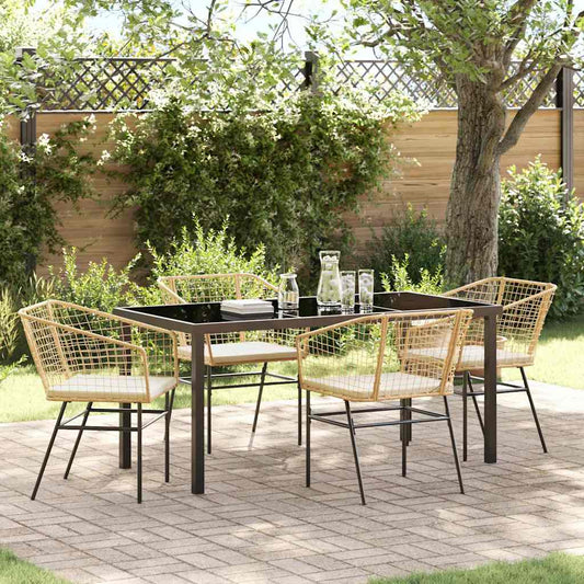 Garden Dining Set 5 pcs Brown Poly Rattan
