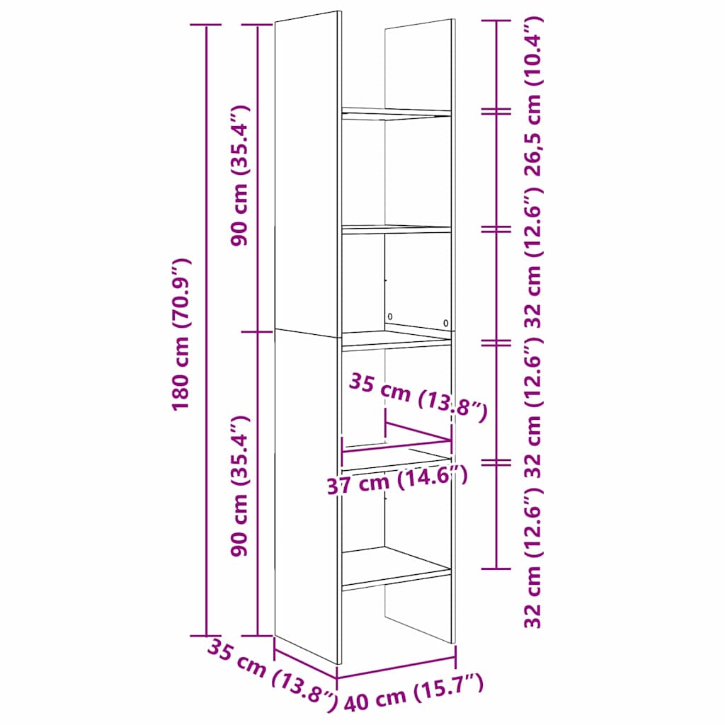 Book Cabinet Old wood 40 x 35 x 180 cm Engineered Wood