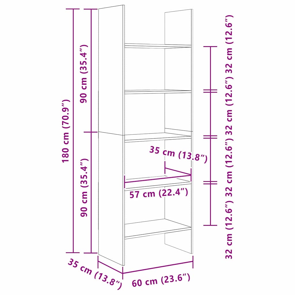 Book Cabinet Old wood 60 x 35 x 180 cm Engineered wood