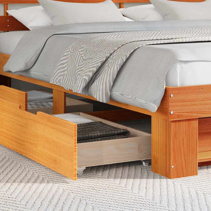 Bed Frame with Headboard Wax Brown 200 x 200 cm Solid Pine Wood
