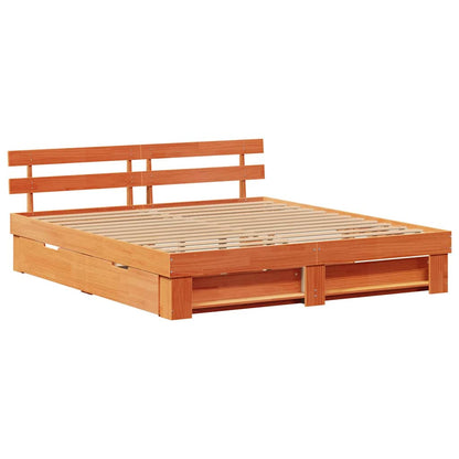 Bed Frame with Headboard Wax Brown 200 x 200 cm Solid Pine Wood