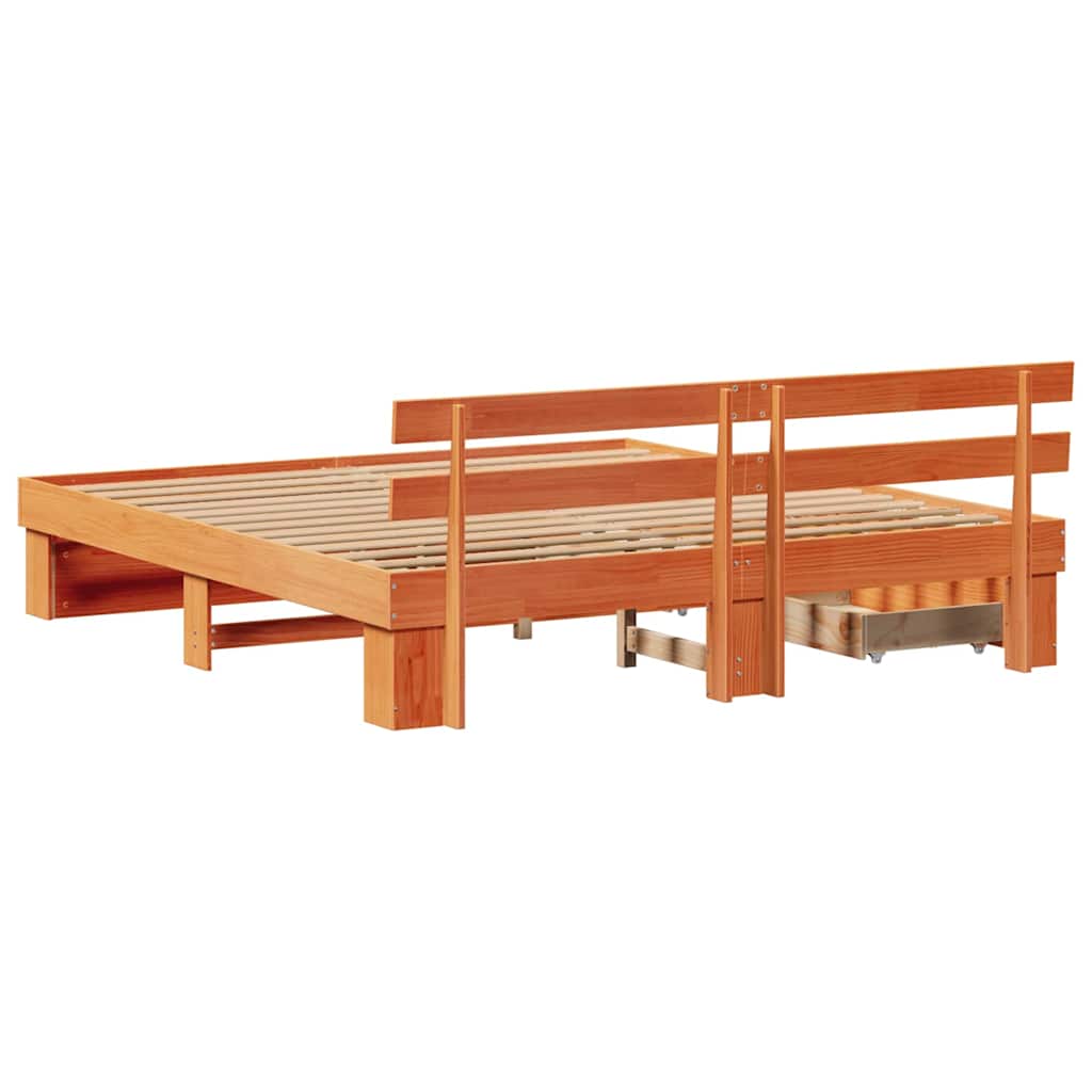 Bed Frame with Headboard Wax Brown 200 x 200 cm Solid Pine Wood