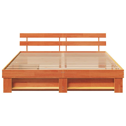 Bed Frame with Headboard Wax Brown 200 x 200 cm Solid Pine Wood