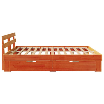 Bed Frame with Headboard Wax Brown 200 x 200 cm Solid Pine Wood