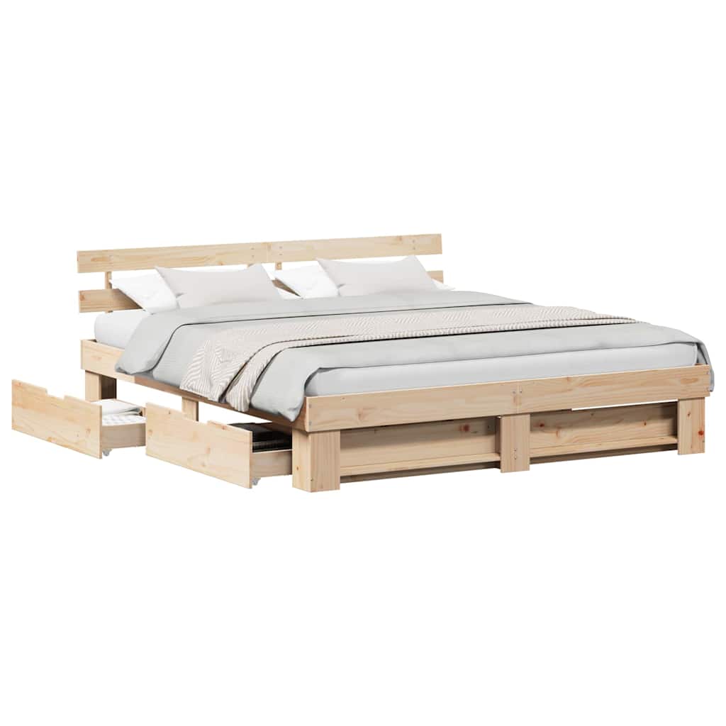 Bed Frame with Headboard Brown 180 x 200 cm Solid pine wood