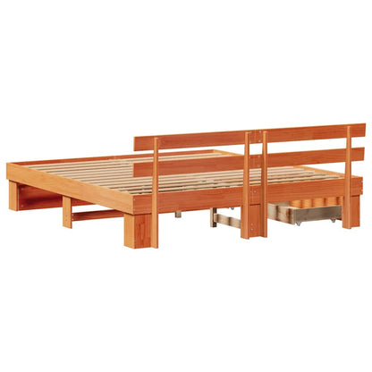 Bed Frame with Headboard Wax brown 180 x 200 cm Solid pine wood
